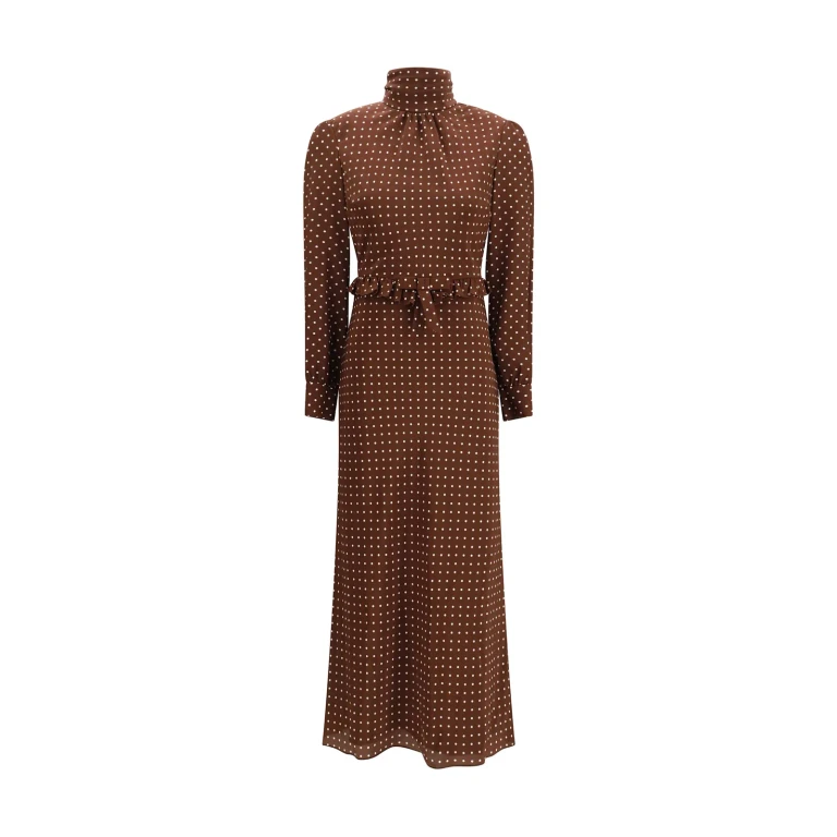 Polka Dot Silk Crêpe De Chine Midi Dress With Bow