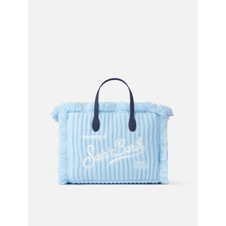 Mc2 Saint Barth Light Blue Rib Knit Colette Handbag With Logo Embroidery Bag - Unisex