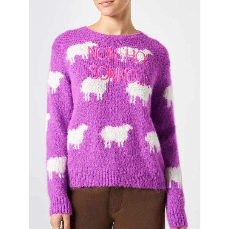 MC2 Saint Barth Woman Brushed Sweater With Sheeps And Non Ho Sonno Embroidery