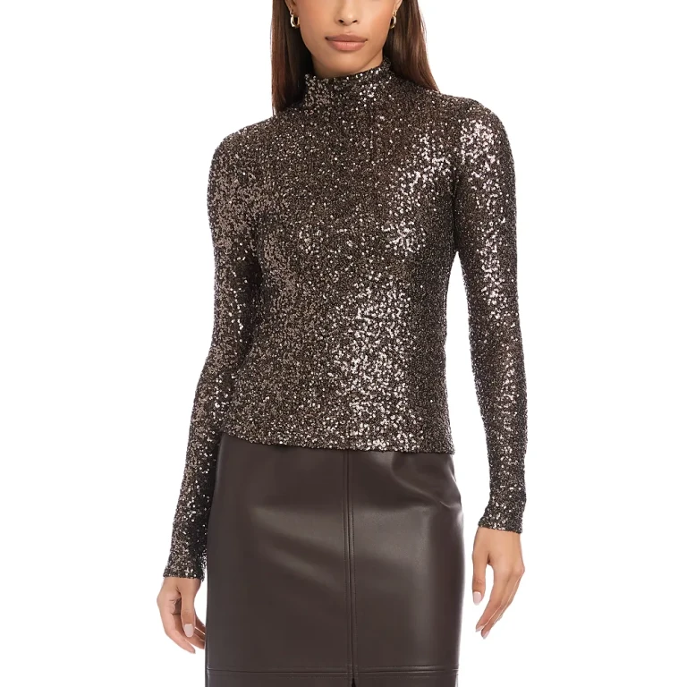 Fifteen Twenty Mara Sequinned Mock Neck Top