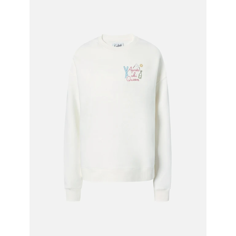 Mc2 Saint Barth Stardust Cotton Sweatshirt White With Rhinestone Appliqué Après Ski Queen - Women