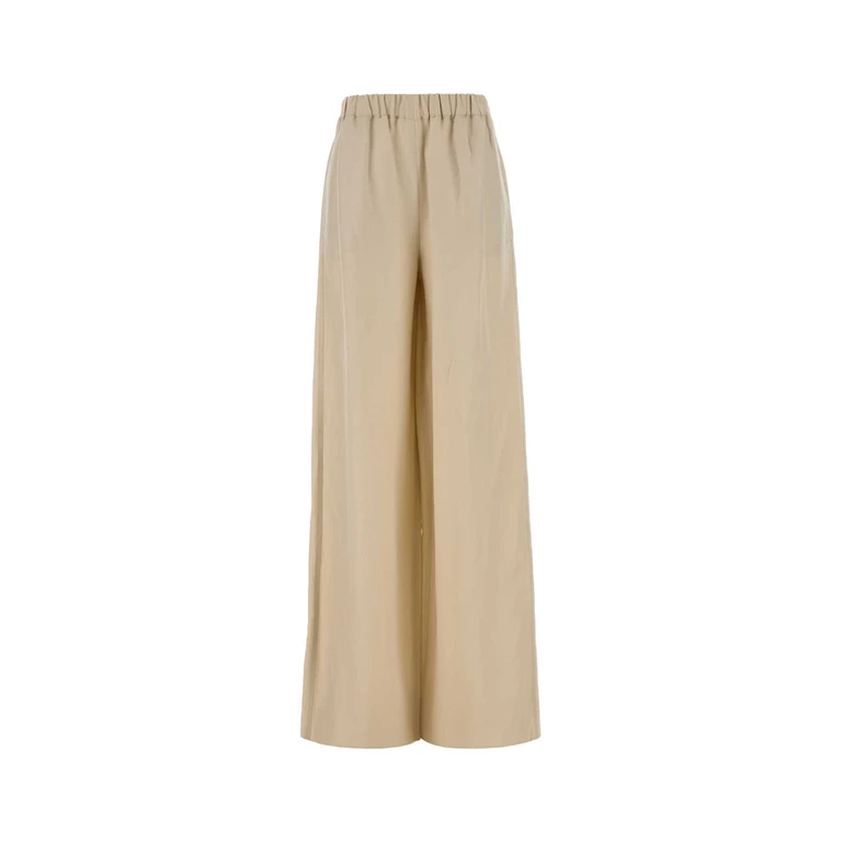 Max Mara Sand Linen Blend Wide-Leg Moro Pant Beige Exterior: Silk Pantaloni - Women
