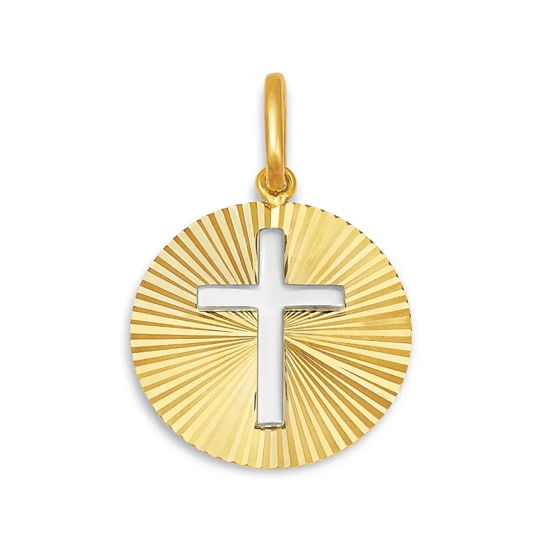 14K Yellow Gold & White Gold Cross Disc Pendant