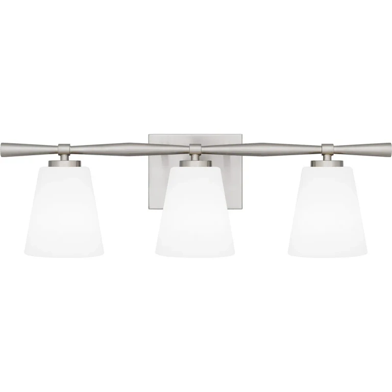 Brushed Nickel Three Light Bath from the Brindley Collection