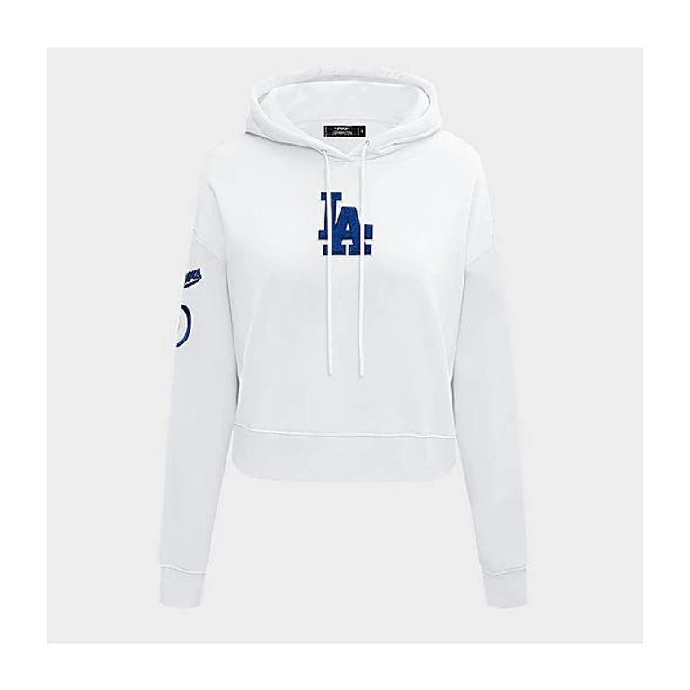 Pro Standard Women's Los Angeles Dodgers MLB Classic Fleece Cropped Pullover Hoodie in White Size: XS