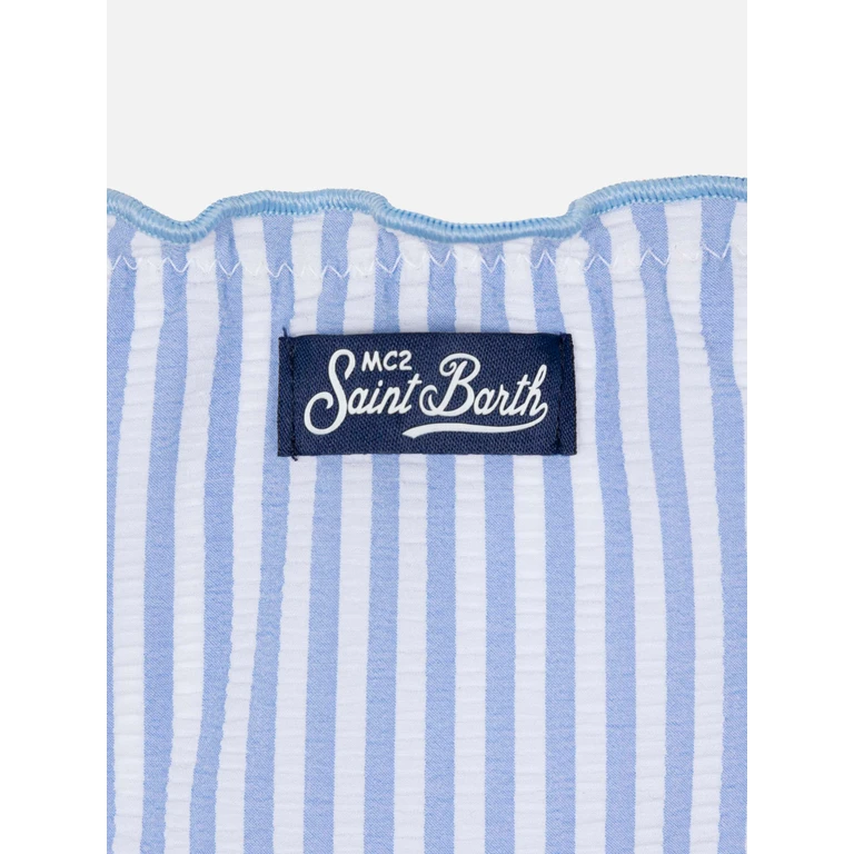 Mc2 Saint Barth Emy Classic Bandeau Seersucker Bikini With Striped Print Sky