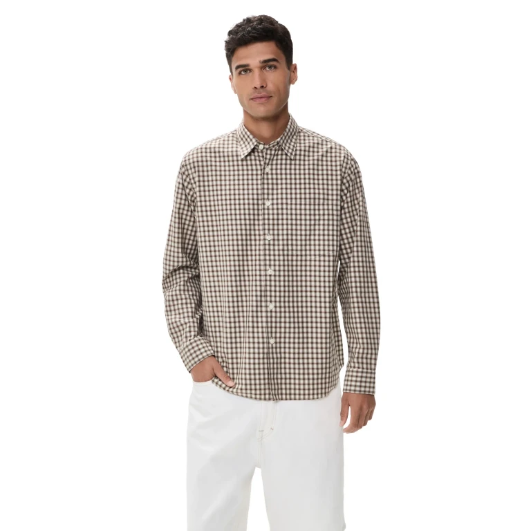 Theory Weekend Flannel Shirt In Park Check Morel Multi XL