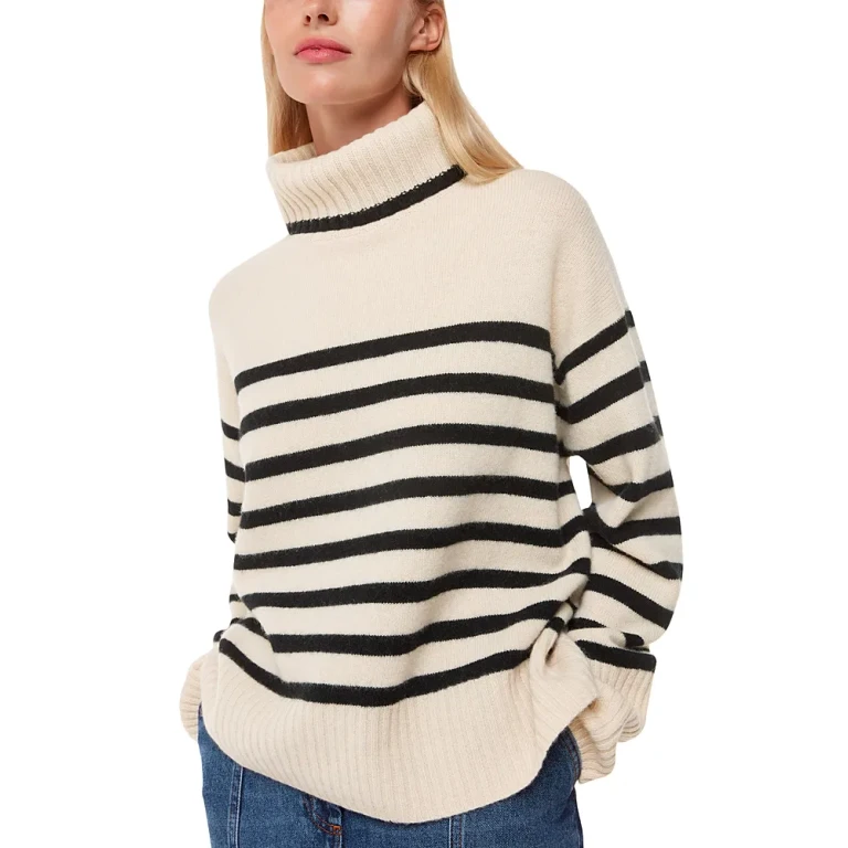 Whistles Stripe Wool Roll Neck Sweater