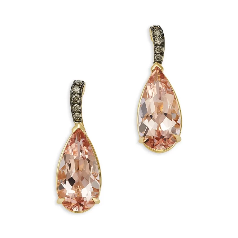 Morganite & Brown Diamond Drop Earrings in 14K Yellow Gold
