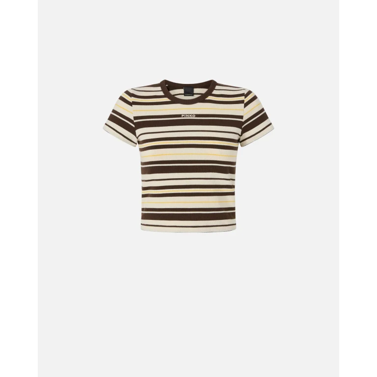 Pinko - T-shirt cropped à rayures et logo PINKO - S