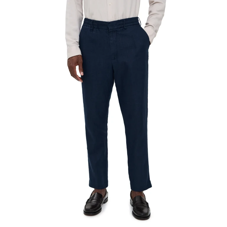 NN07 Billie Drawstring Linen Pants 32 Navy Blue 34