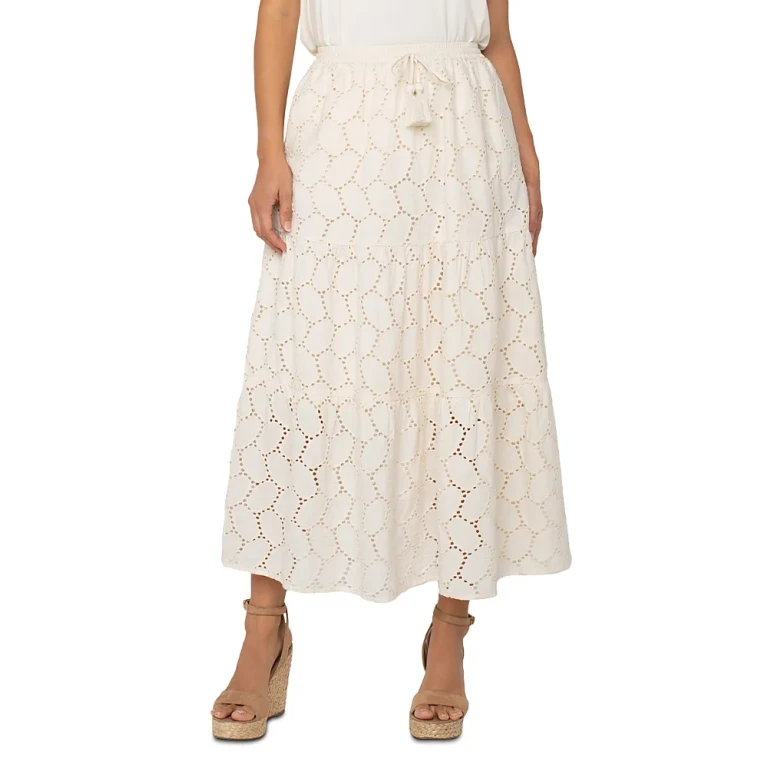 Liverpool Los Angeles Tiered Eyelet Maxi Skirt