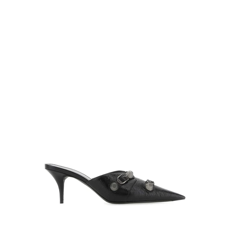 Balenciaga Black Leather Cagole Mules 1081 Scarpe Con Tacco - Women