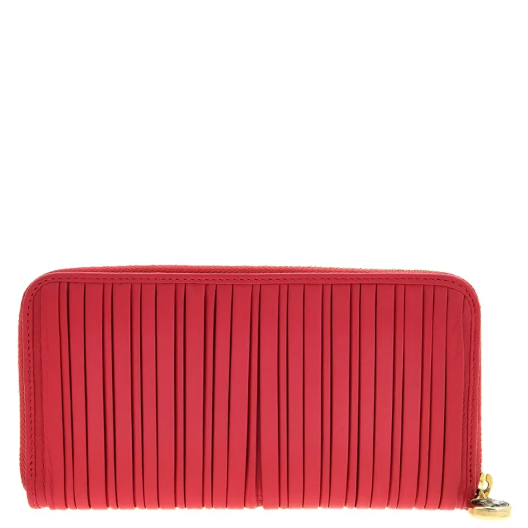 Bvlgari Plisse Monete Leather Zip Around Wallet