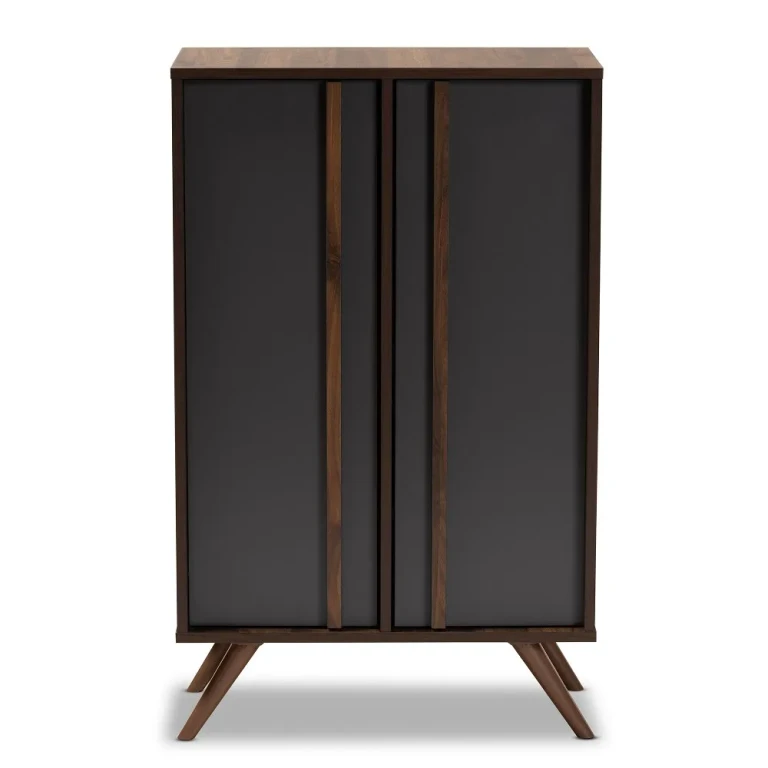 Naoki Gray and Walnut Wood Shoe Cabinet