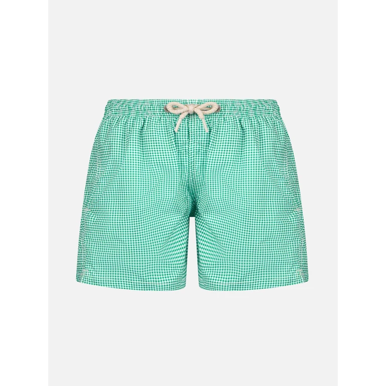 Mc2 Saint Barth Classic Stretch Comfort Light Jr Swim Shorts With Gingham Print Mint Swimshort