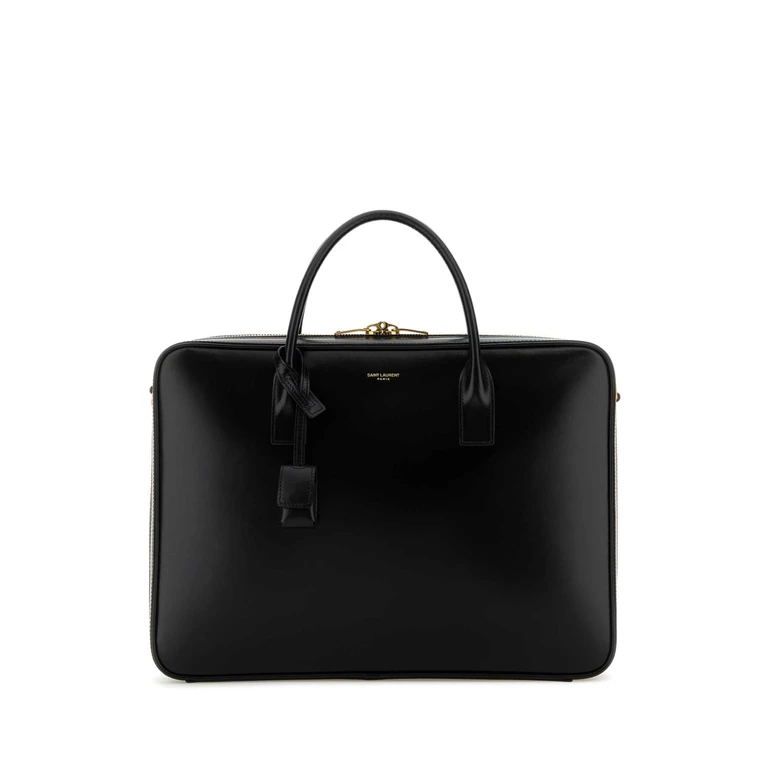 Saint Laurent Black Leather Large Sac De Jour Handbag Nero Borse A Mano - Men