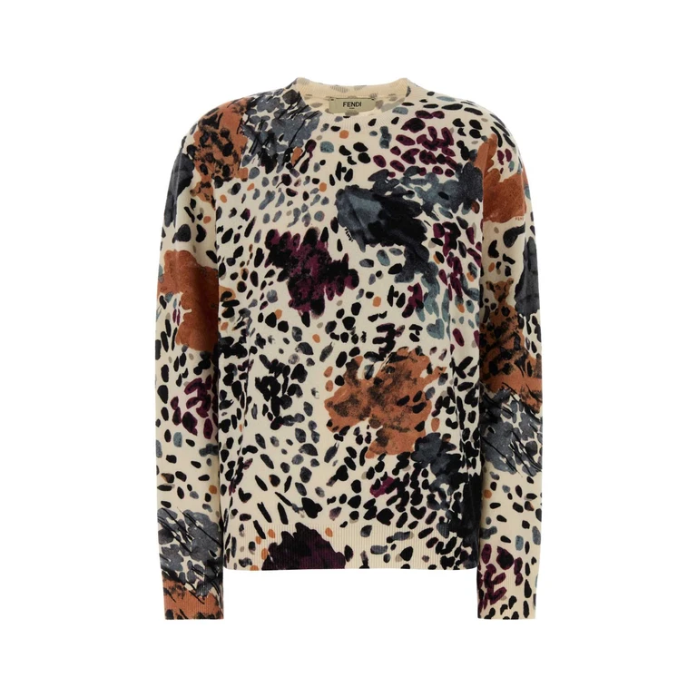 Fendi Printed Wool Blend Sweater Multicolor+ivory Exterior: Cashmere Maglieria - Women