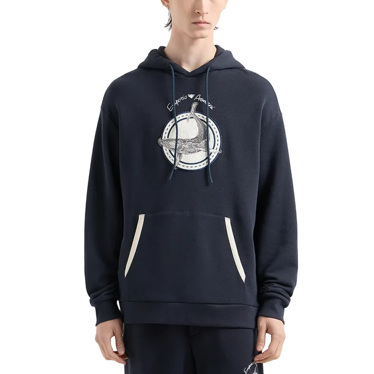 Emporio Armani Cotton Twill Whale Patch Regular Fit Hoodie