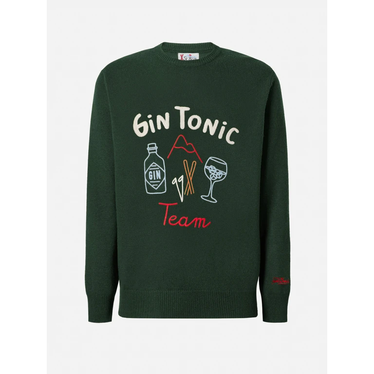 Mc2 Saint Barth Green Crewneck Heron With Gin Tonic Embroidery - Men
