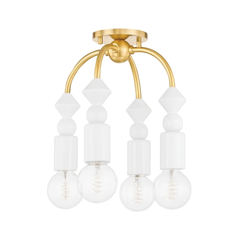 Aged Brass Four Light Semi Flush Mount from the Flora Collection