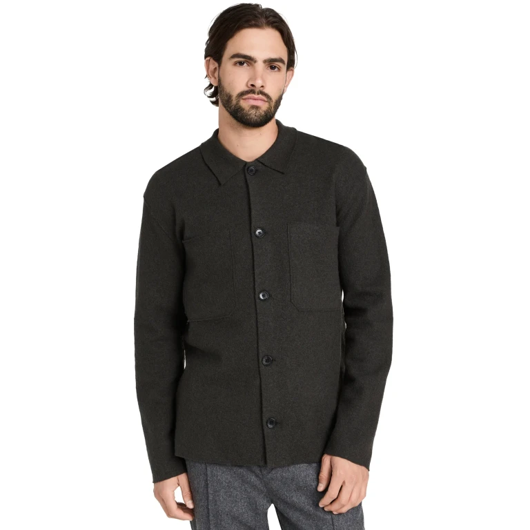 NN07 Jonas Full Button Sweater Dark Army M