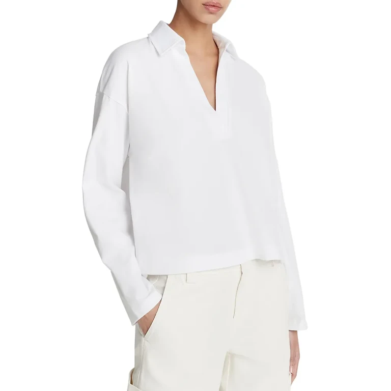 Vince Cotton Long Sleeve V Neck Top