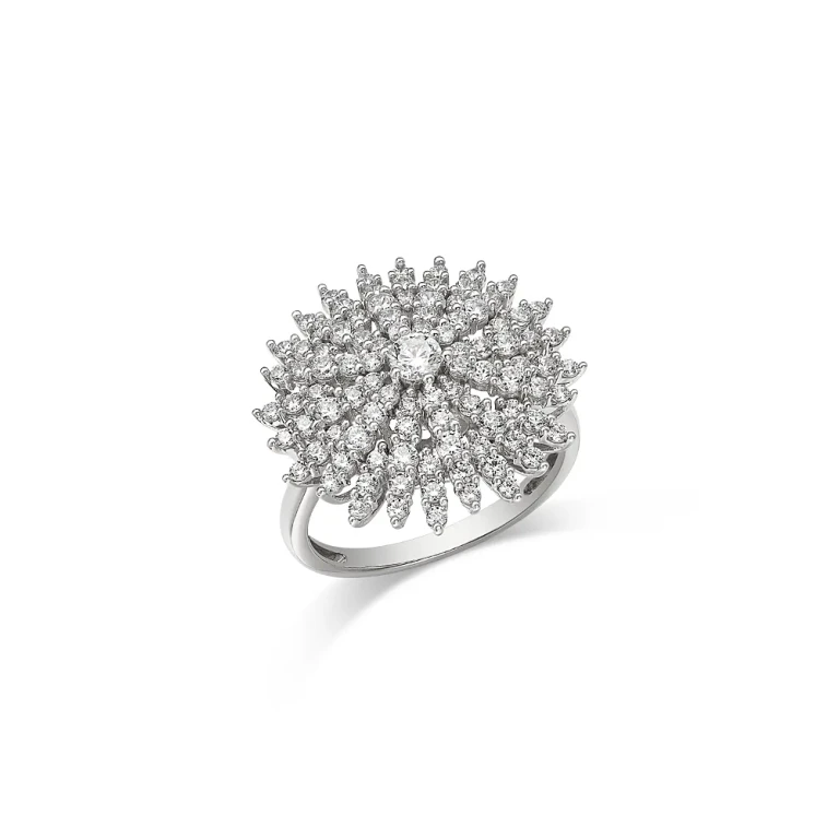 Diamond Starburst Statement Ring in 14K White Gold, 1.50 tcw