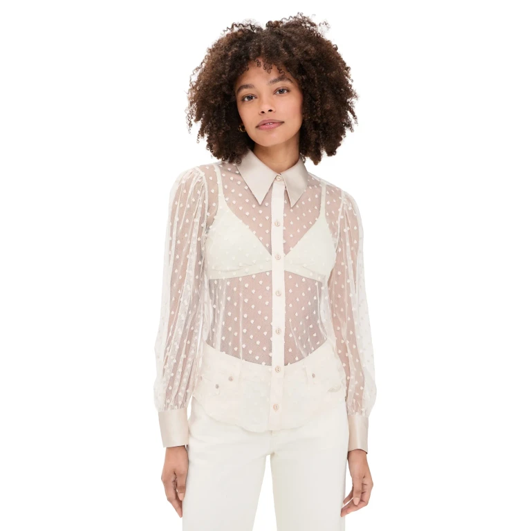 L'AGENCE Blouse Sophie Transparente Manches Longues Écru XL
