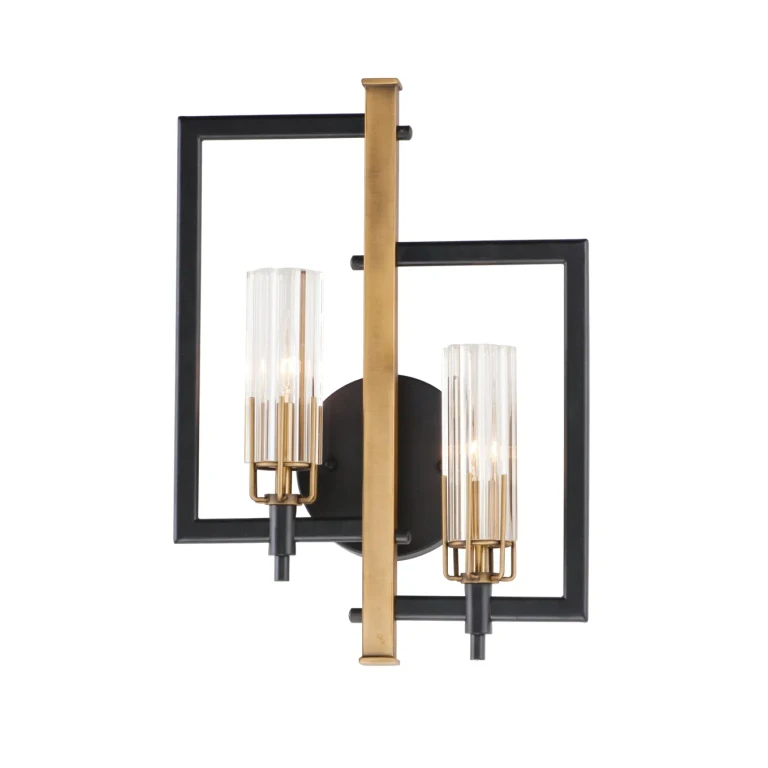 Maxim Flambeau 2-Light Wall Sconce in Black and Antique Brass