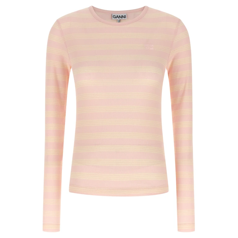 Ganni Striped sweater Pink Cotton T-shirt - Women