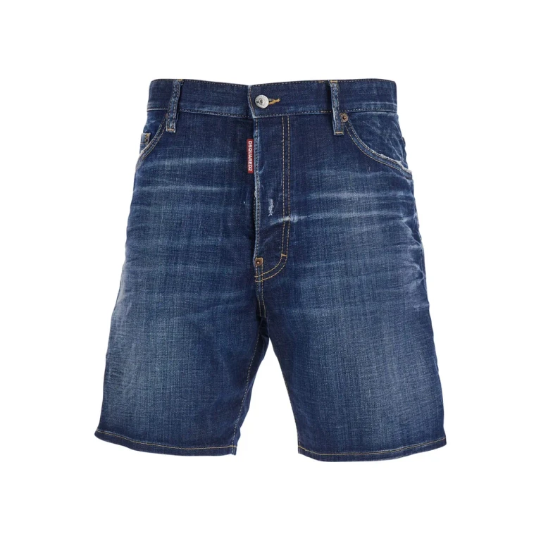 Dsquared2 Blue Shorts With Logo Patch On The Back And Ripped Details On The Back In Denim For Men