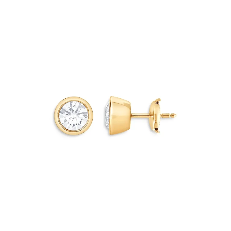 Certified Lab Grown Diamond Bezel Stud Earrings in 18K Yellow Gold, 3.0 tcw