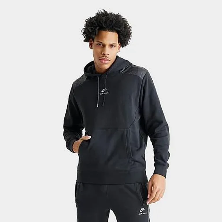 Nike Men's Sportswear Air Max French Terry Fleece Pullover Hoodie in Black/White Size: Small