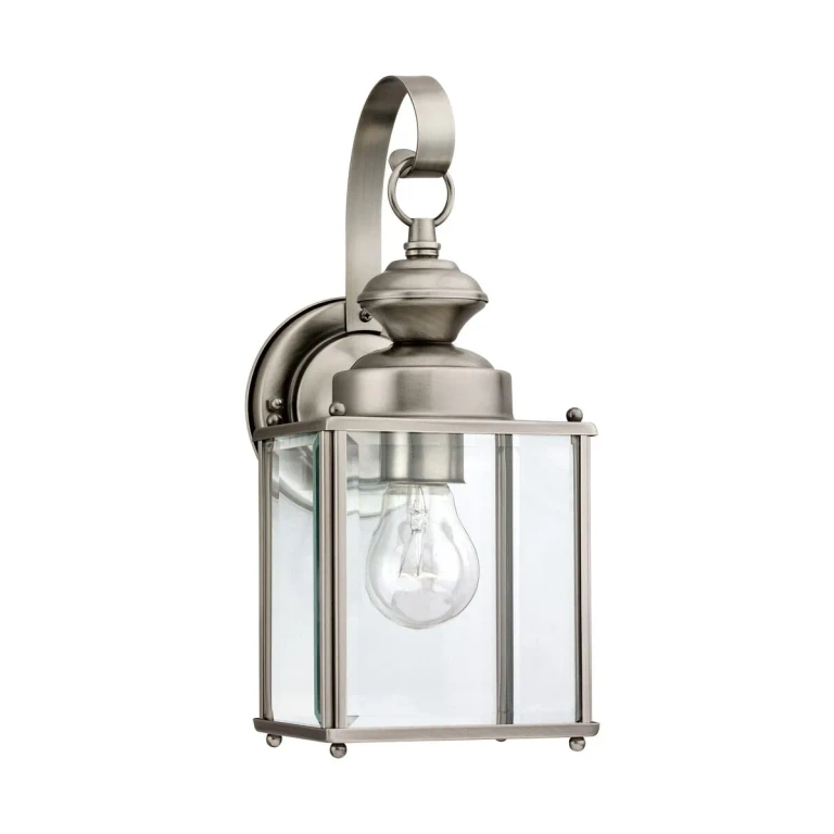 Antique Brushed Nickel One Light Outdoor Wall Lantern from the Jamestowne Collection