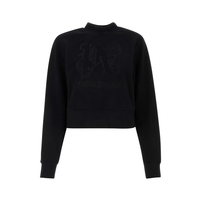 Palm Angels Black Cotton Sweatshirt Blackblack Exterior: Felpe - Women