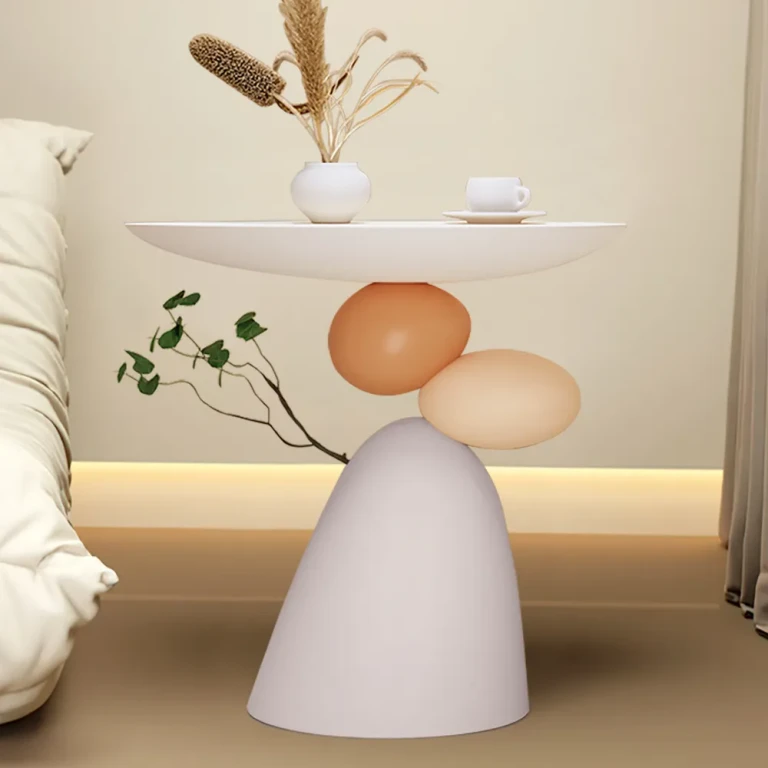 Modern Small End Table White & Gray Resin Abstract Cute Pedestal Side Table with Tray