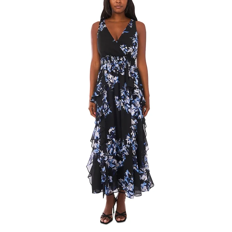 1.state Sleeveless V Neck Ruffle Maxi Dress