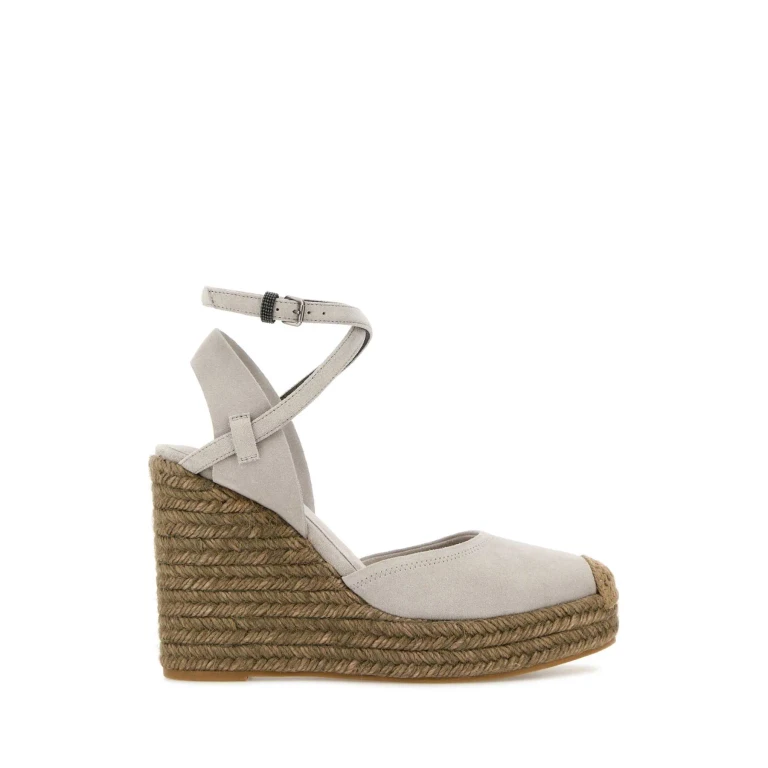 Brunello Cucinelli Light Grey Suede Wedges