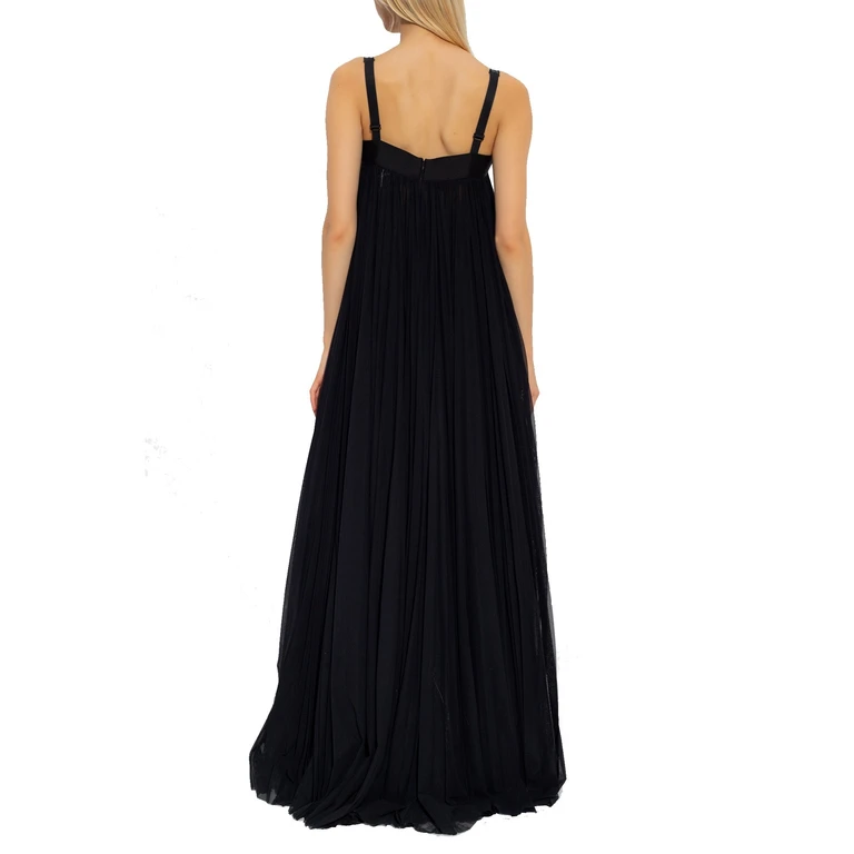 Dolce & Gabbana Maxi Pleated Dress Black Cotton Elastane Silk - Women