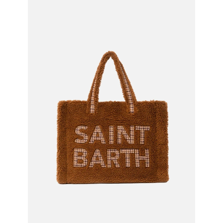 Mc2 Saint Barth Brown Teddy Soft Bag With Saint Barth Checkered Logo - Unisex