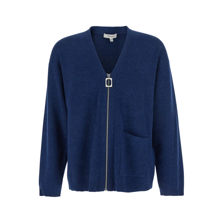 J. W. Anderson Blue Cardigan With V Neck And And Front Zip Closure In Wool Blend Man