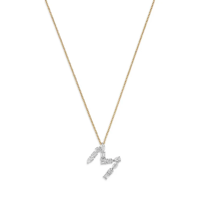 Luxe Collection Certified Mixed Cut Lab Grown Diamond Initial Pendant Necklace in 14K White & Yellow Gold, 0.5 tcw