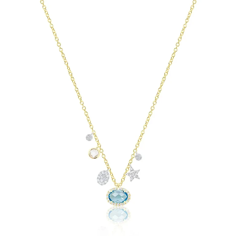 Meira T 14K White & Yellow Gold Blue Topaz, White Topaz & Diamond Multi Charm Pendant Necklace, 16-18