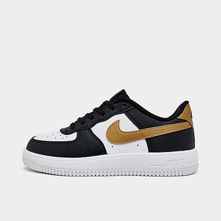 Nike Little Kids Force 1 Casual Shoes in Black/Metallic Gold/White Size: 1.0