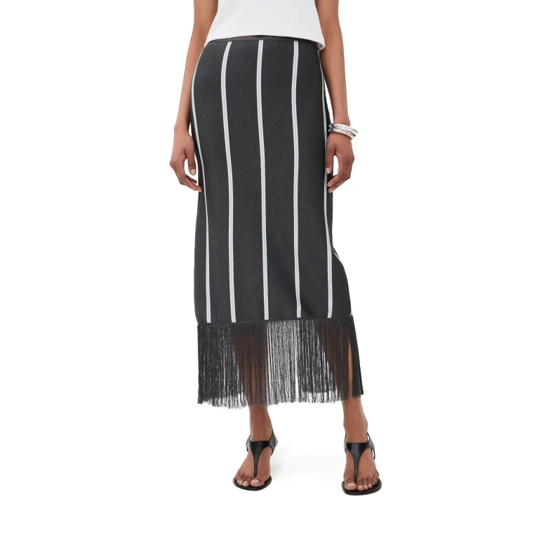 3.1 Phillip Lim Striped Midi Skirt with Fringe Slate Multi M