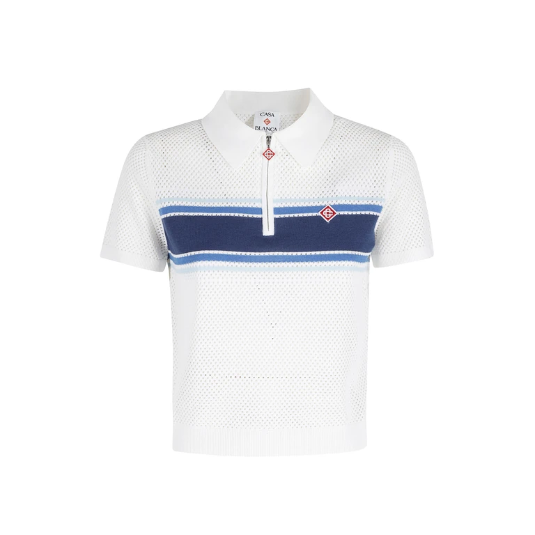Casablanca Mesh Stripe Top White Cotone Nylon Elastan Polo - Women