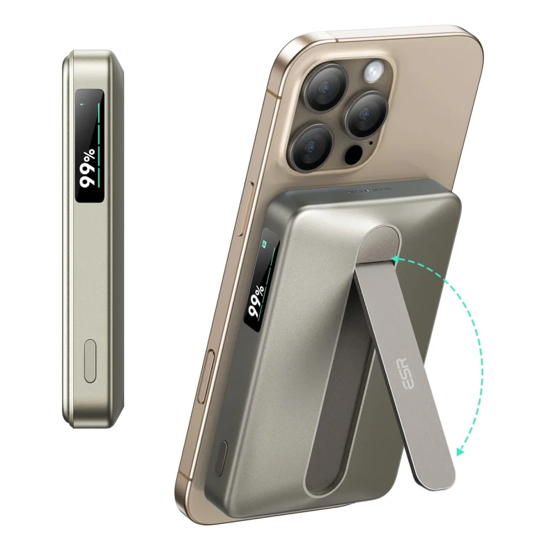HaloLock MagSlim Wireless Power Bank (15W, 10,000 mAh, Kickstand) - Titanium - Titanium