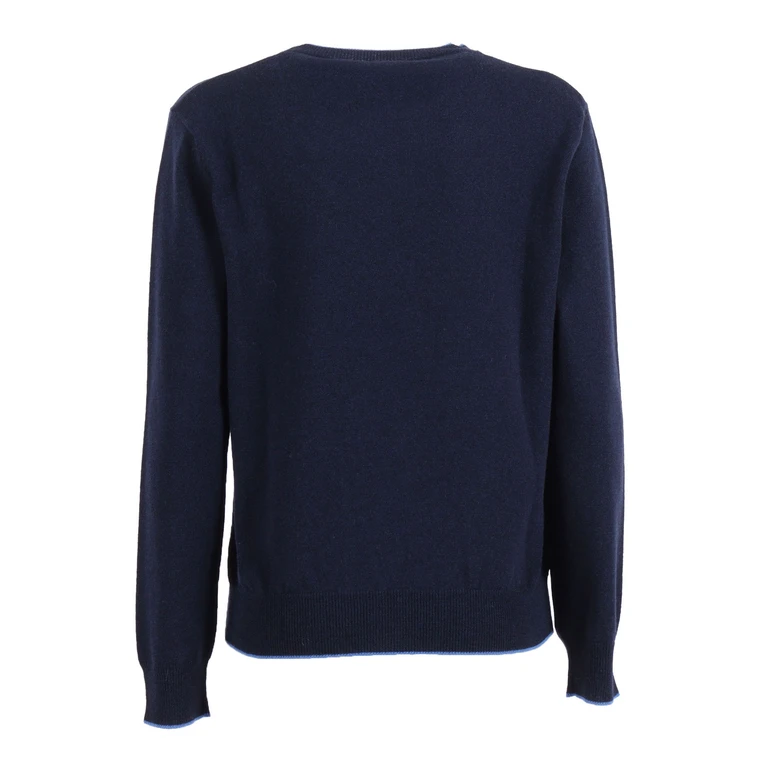 Kangra Cashmere Crew Neck With Contrasting Edges Blue Wool Cashmere Crewneck - Women