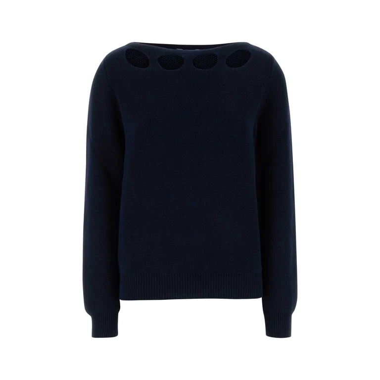 Navy Blue Cotton Sweater Bleu Exterior: Maglieria - Women